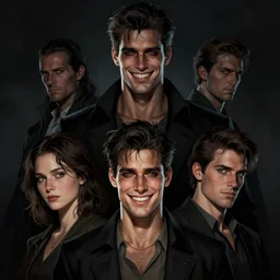 aesthetic digital illustration of a handsome grinning young man by brian bolland, rachel birkett, alex ross, and neal adams | dark, sinister, intimidating, imposing, portrait, character concept, concept art, unreal engine, finalrender, centered, deviantart, artgerm