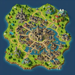huge isometric medieval fantasy map of a massive port city castle, vivid colors, fantasy landscape trending on artstation, concept art, dnd, D&D, Warhammer, world of warcraft, video game, game assets, rpg, MMORPG, square Enix, Nintendo, RTS, age of empires