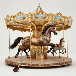 professional studio photo of horse hitting a carousel with a plunger