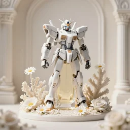 perfume bottle standing in a miniature biomechanical white enchanted coral kingdom daisies, roses in an ivory room well contoured smooth fair walls, up close shot, sharp focus, global illumination, radiant light, alexandre ferra white mecha, irakli nadar, octane highly render, 4 k, ultra hd,