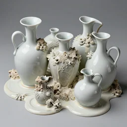 porcelain jugs melting into organic material