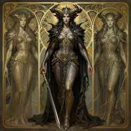 a detailed full body portrait of morrighan, by greg rutkowski and justin gerard, digital art, monstrous, art nouveau, baroque style, realistic painting, very detailed, fantasy, dnd, character design, trending on artstation