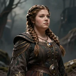 female dwarven noblewoman, chubby short stature, braided intricate hair, by jeff easley