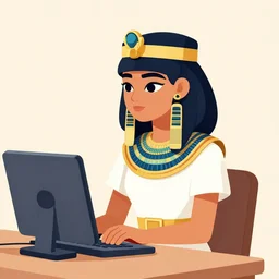 a ancient egypisian girl using a computer, clean cel shaded vector art. shutterstock. behance hd by lois van baarle, artgerm, helen huang, by makoto shinkai and ilya kuvshinov, rossdraws, illustration,