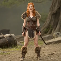 full body photo of Christina Hendricks as a barbarian warrior