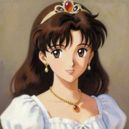 clothed in blouse, tiara, necklace, earrings. close - up face portrait painting of jrpg princess, by boris vallejo.
