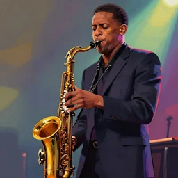 the jazzman plays the saxophone, digital art style, illustration painting, 4 k,