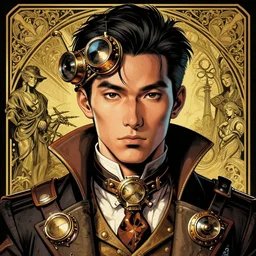 a detailed portrait illustration of a steampunk noble - mage. handsome asian male face. art nouveau, pop art, comic book style. influenced by neil gaiman, h. p. lovecraft, dan mumford, eddie mendoza, vadim voitekhovitch, killian eng, ross tran.