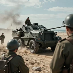 scene from normandy omaha beach landing during world war ii in france, cinematic lighting, 8 k smooth, vibrant colors, ambient occlusion, hdr, complex, highly atmospheric lighting, highly detailed, photorealism, alex grey, greg rutkowski, focus, cinematic, concept art, artstation, trending