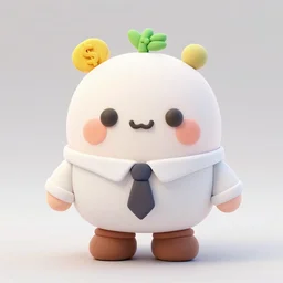 money cartoon character with tie, 3 d clay figure, kawaii