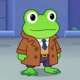 screenshot of a cute inspector frog with a brown trenchcoat as an npc in spyro the dragon video game, with playstation 1 graphics, activision blizzard, upscaled to high resolution