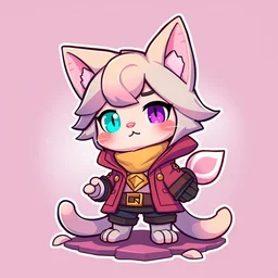 illustration, k - art, chibi characters, with border, cat ears, pastel vibrant, kawaii, human, stiker, icon, cartoon, beeple, by thomas kinkade hearstone league of legends dofus overwatch