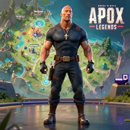 the dwayne johnson in apex legends, the apex legends olympus map in the background, twitch, world's edge, graphic novel, visual novel, cinematic, 3 - dimensional, 3 d, global illumination, ray tracing reflections