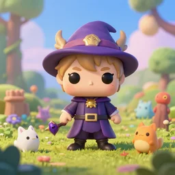 Aquarius as a cute male Wizard playing in a magical field surrounded by super super cute creatures, funko pop, digital art, artstation, cinematic photo, ratio 16:9