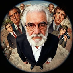 Gabriel García Márquez portrait, kim jung gi style, Greg Rutkowski, Zabrocki, Karlkka, Jayison Devadas, trending on Artstation, 8K, ultra wide angle, zenith view, pincushion lens effect