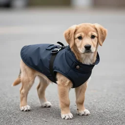 puppy wearing a duffel coat