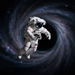 photograph of an astronaut floating near a black hole space vortex, interstellar space suit, cinematic, hypermaximalist, detailed, 4k, breathtaking stars, surrealism, concept art, digital art, sharp focus, reflections, RTX, octane render, acid pixie, Trending on DeviantArt