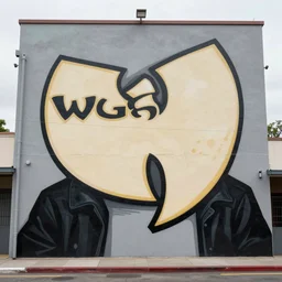 a big mural of wu - tang clan painted on the front of the white house in the style of miss van graffiti