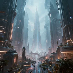 inside an etheral atompunk city, highly detailed, 4k, HDR, award-winning, octane render, trending on artstation, volumetric lighting
