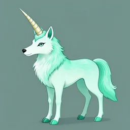 Digital Portrait Drawing of Mint-Colored Anthropomorphic Wolf-Unicorn