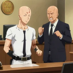one punch man scene of saul goodman defending saitama in court
