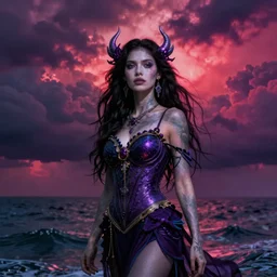 a portrait of the sea witch with vibrant turbulent skies, photorealistic, by wlop, 4 k resolution
