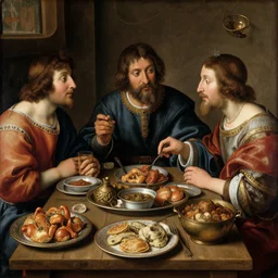 delicious medieval food served in a tavern | Titian Vecellio |