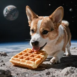 a doggo eating waffle in space, artstaton, hyper - realistic