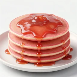 a stack of 1 0 pink pancakes smothered in hot sauce, realistic