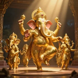 cambodia, warmth, dance, much, much dance, sounds, elephants - ganesha, gold, sculptures, by adam varga, ghibli, cinematic lighting, volumetric lighting, smooth, sharp focus, highly detailed, render in unreal engine 5, artstation, deviantart, behance, trending, epic composition, hd, octane, unreal engine, volumetric lighting, light rays,