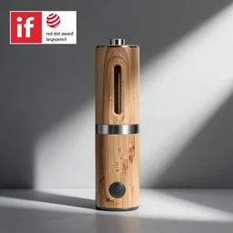 a stylish handheld electric beverage mixer ; natural materials ; industrial design ; behance ; le manoosh ; pinterest ; if design award ; red dot design award