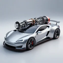 A tesla transformer car from the year 8000 with turbines and an Aerodynamic design, Greg rutkowski, hyper-realistic Full HD Resolutions, cinematic, Rendering unreal engine, cinema4D