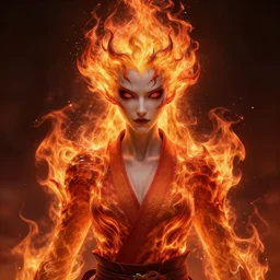 centered detailed portrait of a scary flaming samurai, beast, realistic character concept, identical eyes, gazing eyes, elegant pose, fantasy, illustration, slender symmetrical face and body, artstation, cinematic lighting, hyperdetailed, cgsociety, 8 k, tom richmond, single face, octane render, golden ratio, vfx, postprocessing, alluring