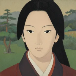 a portrait painting of a character in a scenic environment, texture by nobuhiko obayashi, black eyes, lacquerware