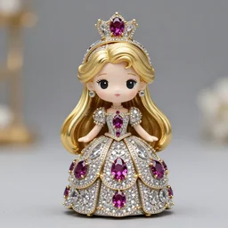 detailed jewel figurine depicting chibi princess, made by faberge. macro photography.