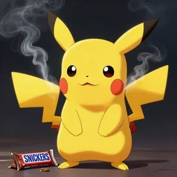 pikachu smokes snickers chocolate bar