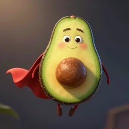 super avocado man, flying like superman, realistic, unreal engine, anthropomorphic avocado, pixar