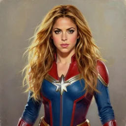 masterpiece painting of communist shakira as a mcu superhero, featured in artstation, concept art by greg rutkowski, wlop, dan mumford, christophe vacher