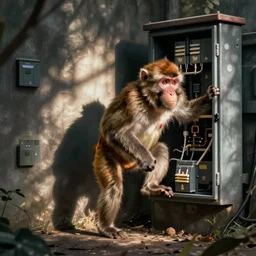 Huge macaque escaped from fuse box