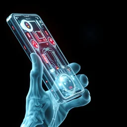 x - ray photos of bionic phone, octane render, concept art, realistic, high details