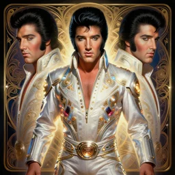 symmetry!! portrait of elvis presley, sci - fi, tech wear, glowing lights!! intricate, elegant, highly detailed, digital painting, artstation, concept art, smooth, sharp focus, illustration, art by artgerm and greg rutkowski and alphonse mucha
