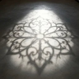 light from above shines through and casts an ornate pattern on the floor below