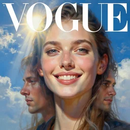3 d, sci - fi, close - up, morning, smiling fashion model face, sun, cinematic, clouds, sun rays, vogue cover style, poster art, blue mood, realistic painting, intricate oil painting, high detail illustration, figurative art, multiple exposure, poster art, by tooth wu and wlop and beeple and greg rutkowski and igor morski and mike winkelmann