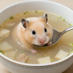 photograph of a bowl of hamster soup, photo-realistic, depth of field