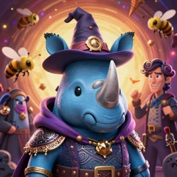 An adorable blue rhino wearing warlock garments, intricate artwork by Tooth Wu and beeple, greg rutkowski and artgerm and justin gerard, cinematic, hyper realism, high detail, octane render, unreal engine, 8k, Vibrant colors, Smooth gradients, High contrast, depth of field, aperture f2.8