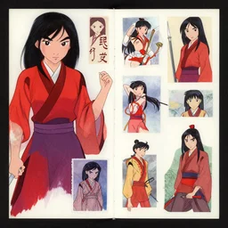 experimental character exploration mixed media collage reference sheet layout from masaaki yuasa's mulan ( 1 9 9 7 )