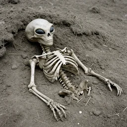 1960s photographic evidence of remains of an alien skeleton partially buried in the ground