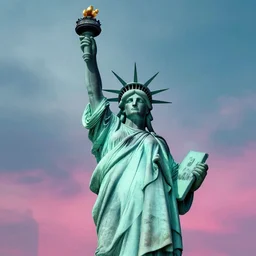 ruin of Statue of Liberty cyberpunk style