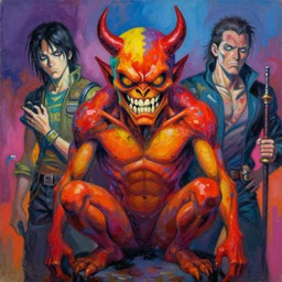 oil painting of grimey colorful monster devil, by sandra chevrier, craig mullins, joe jusko, junji ito, artstation, illustration, comic book, polychrome, vivid colors