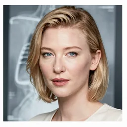 xray of cate blanchett, clear shapes, 8k, realistic shading